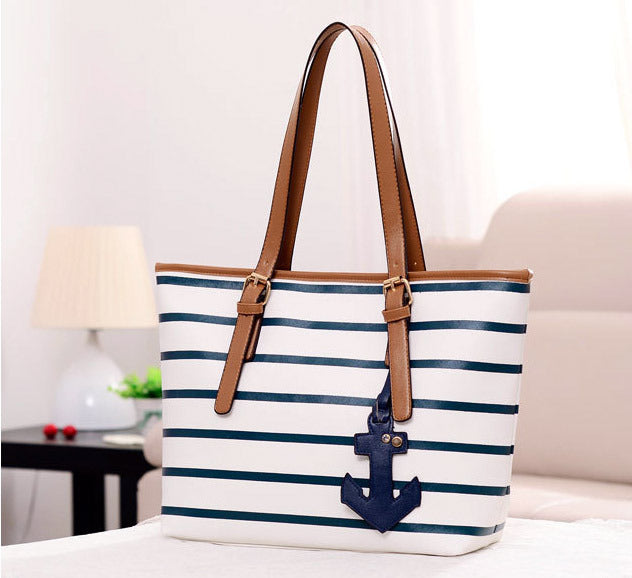 Sailor Anchor Leather Look Handbag Designer Large Tote - grandhubs.shop