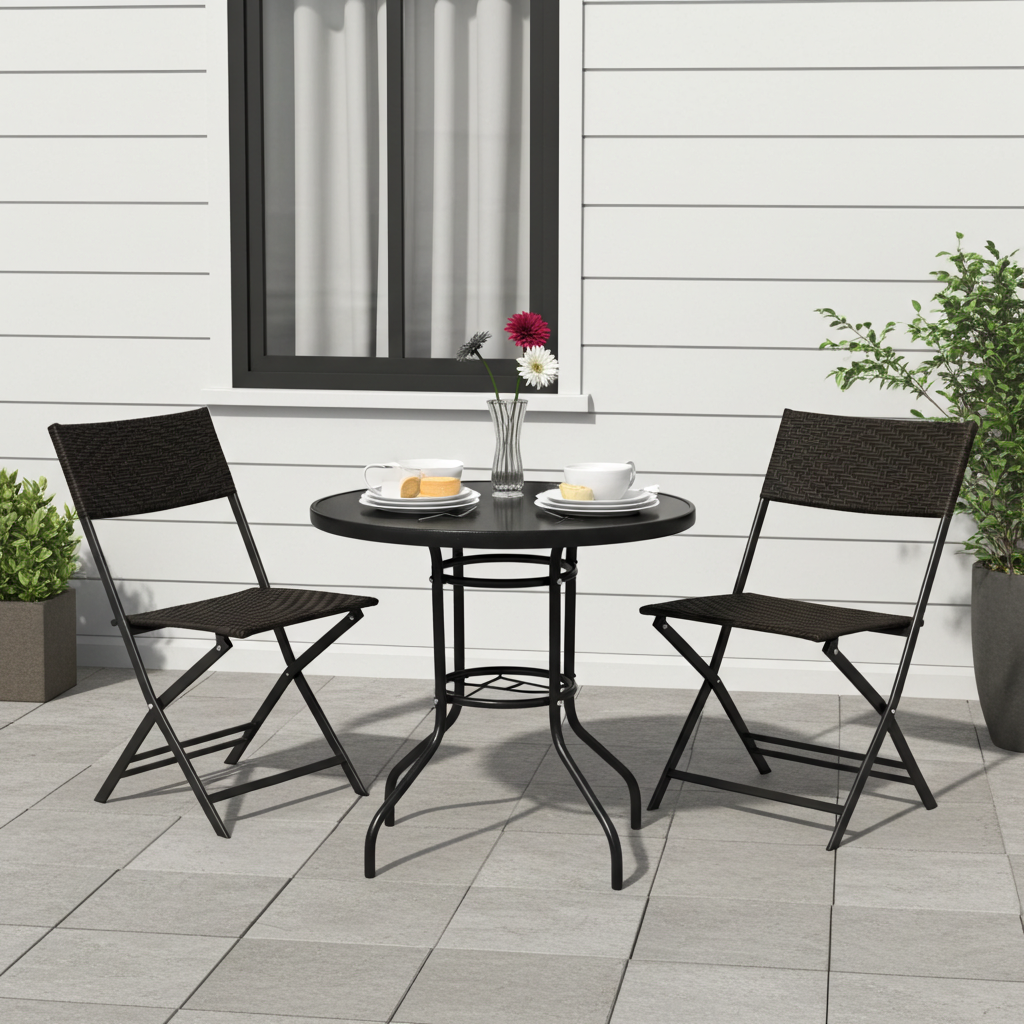 2 x Alfresco Rattan Wicker Folding Outdoor Chairs