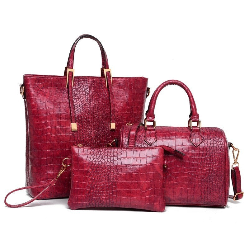 3 PCS Luxe Leather Handbag Set, Large Tote, Shoulder Bag, Clutch Purse Wallet (Red) - grandhubs.shop