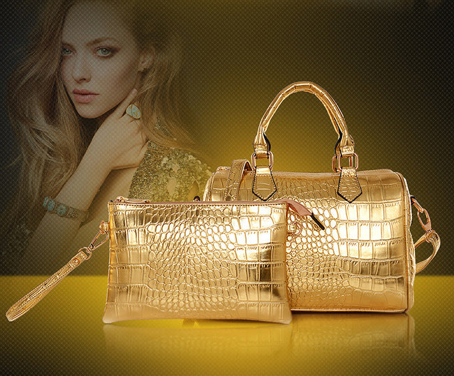 3 PCS Luxe Leather Handbag Set, Large Tote, Shoulder Bag, Clutch Purse Wallet (Red) - grandhubs.shop