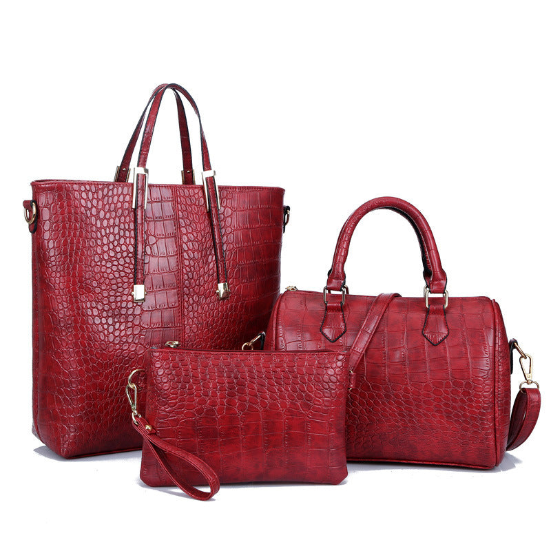 3 PCS Luxe Leather Handbag Set, Large Tote, Shoulder Bag, Clutch Purse Wallet (Red) - grandhubs.shop