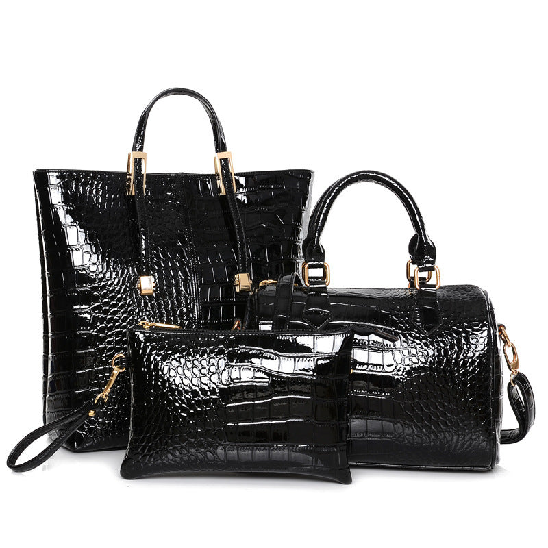 3 PCS Luxe Leather Handbag Set, Large Tote, Shoulder Bag, Clutch Purse Wallet (Black) - grandhubs.shop