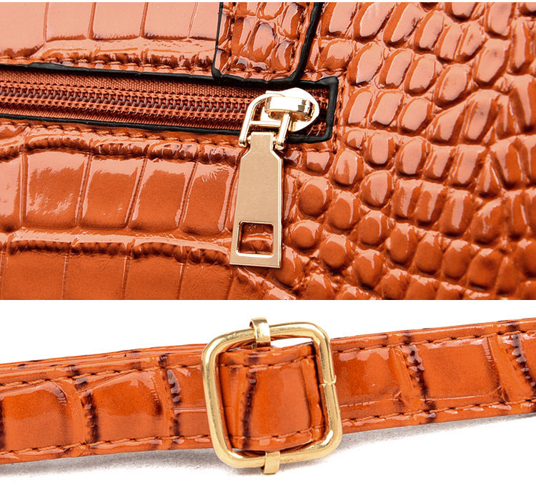 3 PCS Luxe Faux Crocodile Leather Handbag Set, Large Tote, Shoulder Bag, Purse Wallet (Brown) - grandhubs.shop