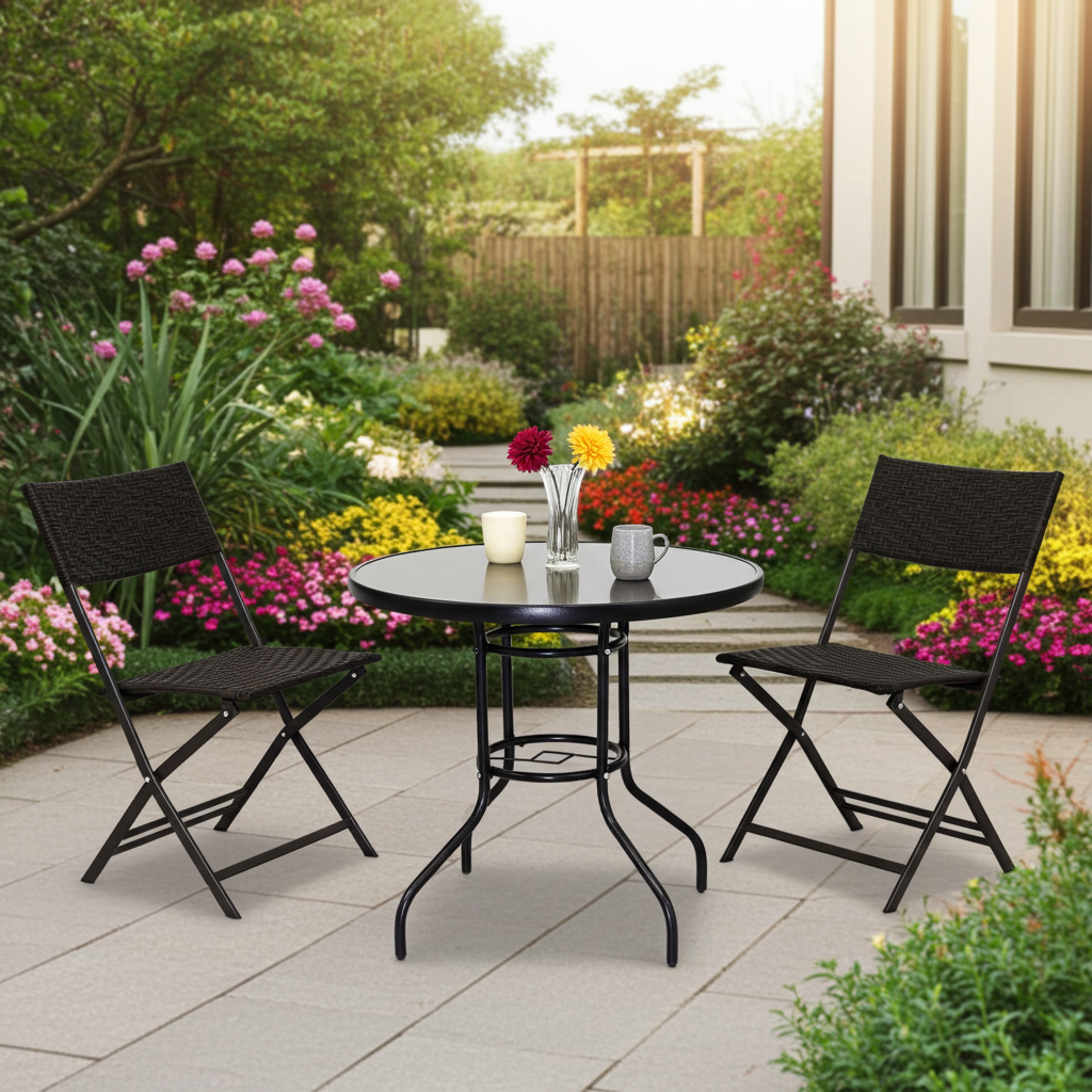 Alfresco 3 Piece Outdoor Setting (2 Rattan Chairs & Round Table)