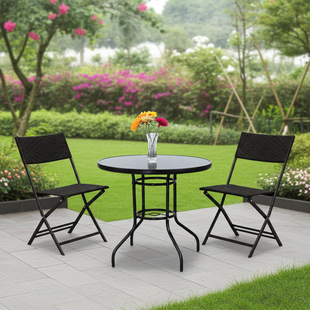 Alfresco 3 Piece Outdoor Setting (2 Rattan Chairs & Round Table)