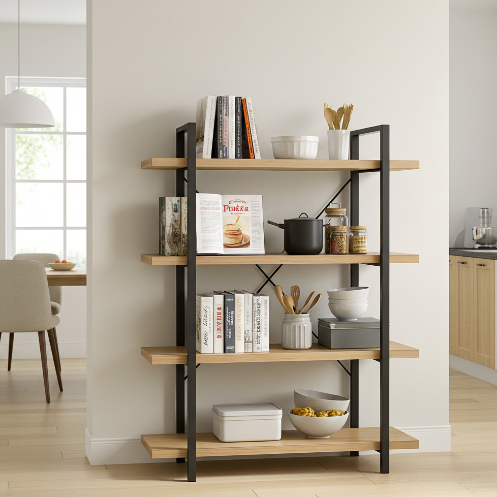 Envision Rustic Oak 4-Tier Bookcase Storage Shelf Organizer