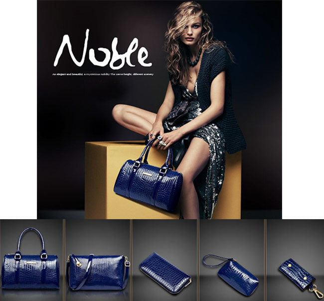 6 Pieces Leather Handbag Set Tote Shoulder Bag Clutch Purse Coin Wallet (Blue) - grandhubs.shop