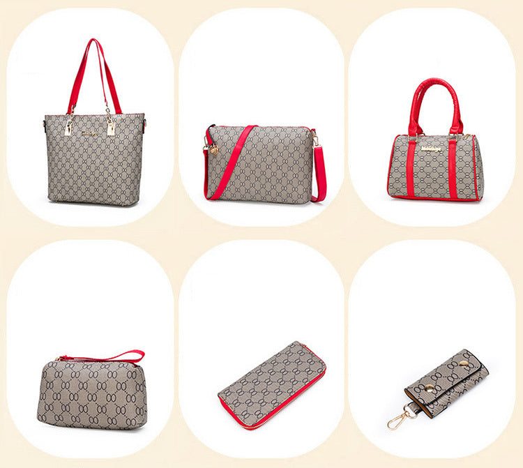 6 Pieces Designer Handbag Set Tote Shoulder Bag Clutch Purse Coin Wallet - grandhubs.shop