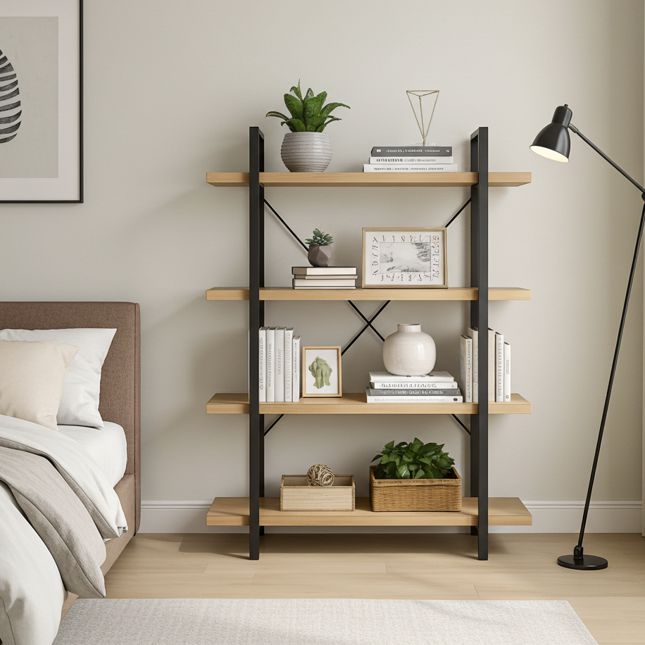 Envision Rustic Oak 4-Tier Bookcase Storage Shelf Organizer