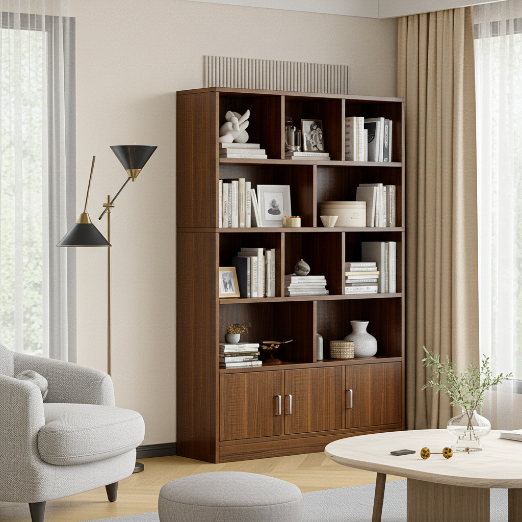 Omega 10-Shelf 2-Door Wardrobe Cupboard Bookshelf Cabinet (Black Walnut)