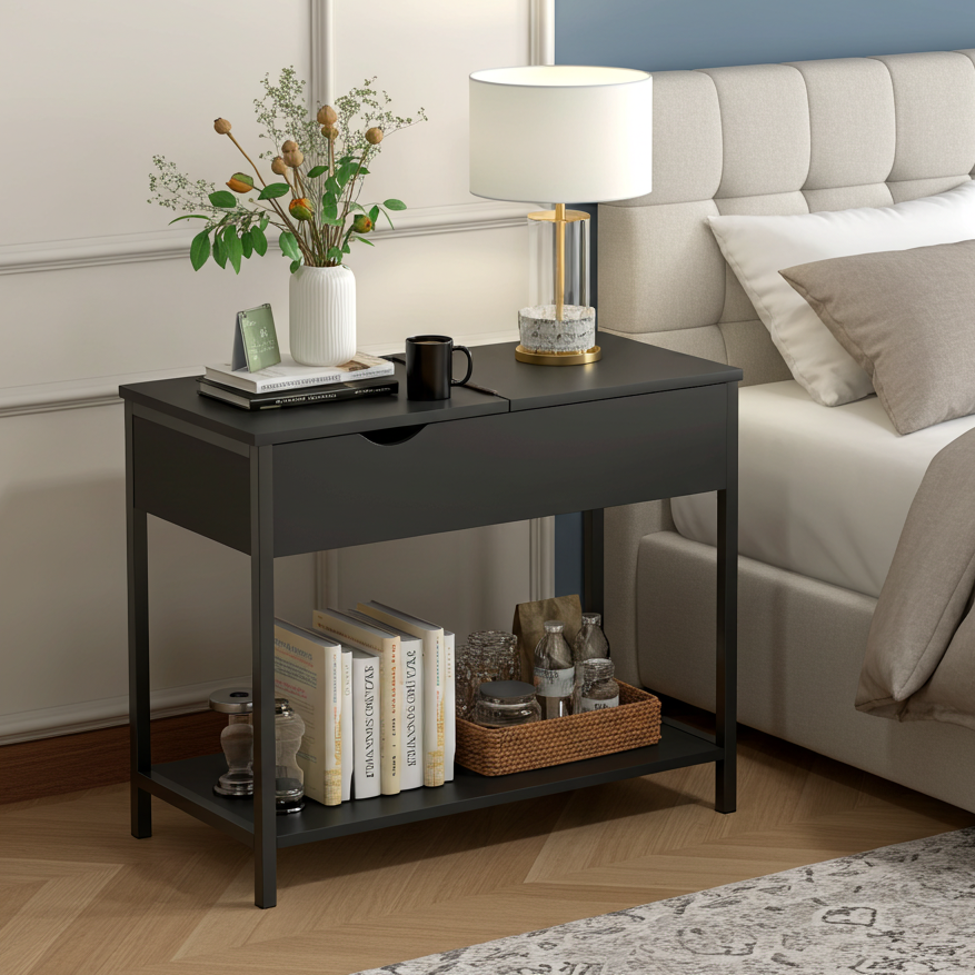 Solara Versatile Side Console Table Desk with Drawer & Shelf (Black)