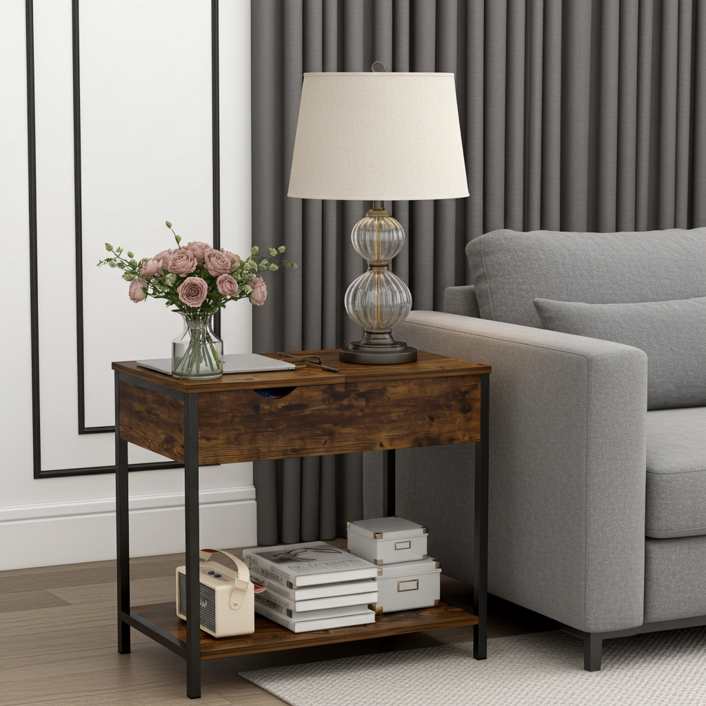 Solara Rustic Versatile Side Console Table Desk with Drawer & Shelf