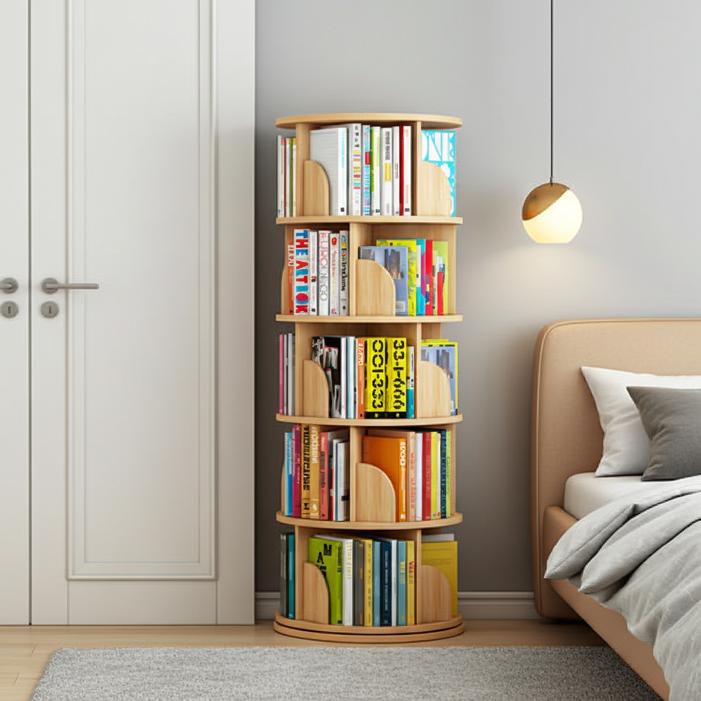 Sanctuary 360-degree Rotating 5 Tier Display Shelf Bookcase Organiser (Oak)