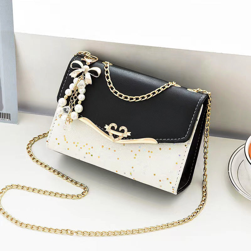 Sparkle Heart & Bow Handbag Tote Shoulder Bag (Black) - grandhubs.shop