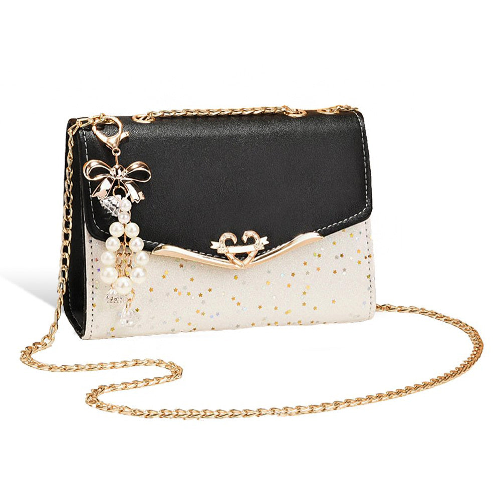 Sparkle Heart & Bow Handbag Tote Shoulder Bag (Black) - grandhubs.shop