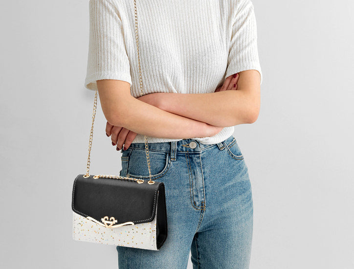 Sparkle Heart & Bow Handbag Tote Shoulder Bag (Black) - grandhubs.shop