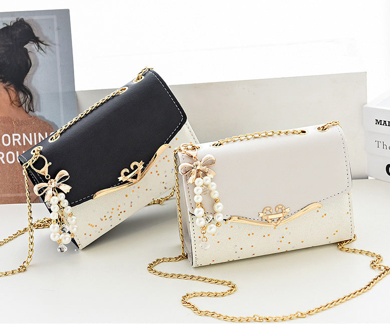 Sparkle Heart & Bow Handbag Tote Shoulder Bag (Black) - grandhubs.shop