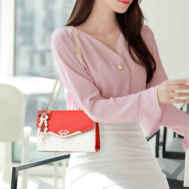 Sparkle Heart & Bow Handbag Tote Shoulder Bag (Red) - grandhubs.shop