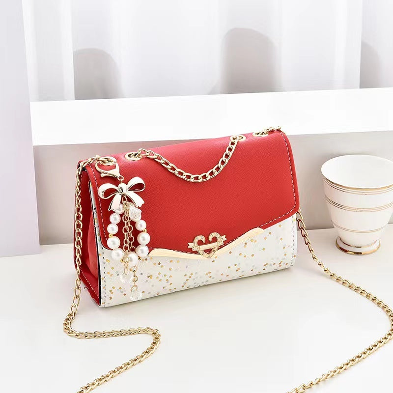 Sparkle Heart & Bow Handbag Tote Shoulder Bag (Red) - grandhubs.shop