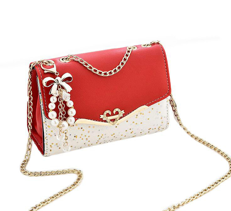 Sparkle Heart & Bow Handbag Tote Shoulder Bag (Red) - grandhubs.shop