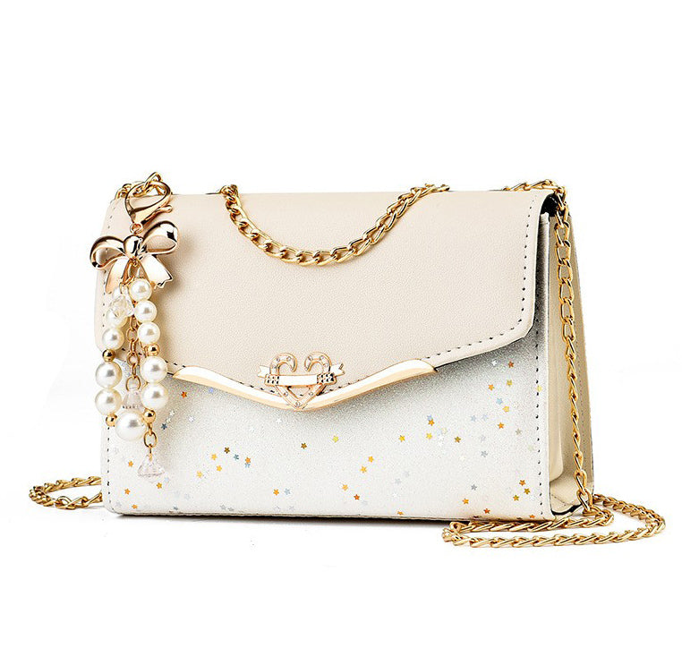 Sparkle Heart & Bow Handbag Tote Shoulder Bag (White) - grandhubs.shop