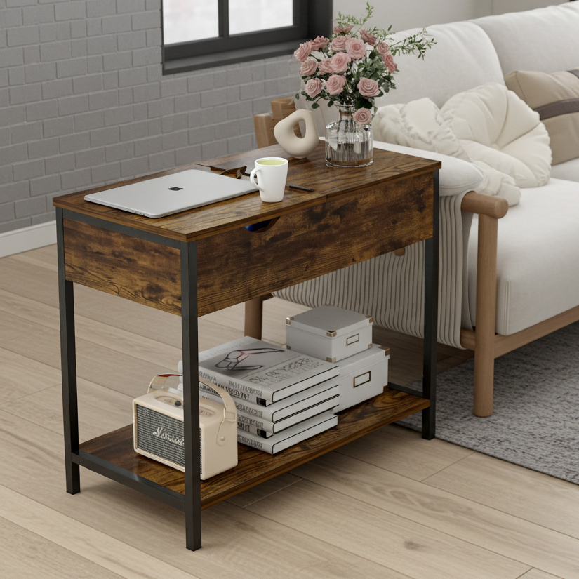 Solara Rustic Versatile Side Console Table Desk with Drawer & Shelf