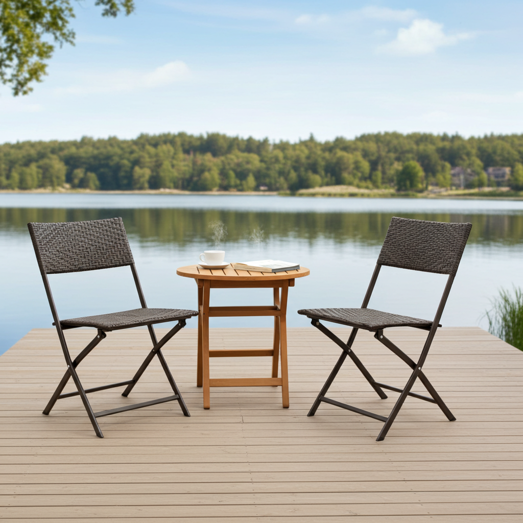 2 x Alfresco Rattan Wicker Folding Outdoor Chairs