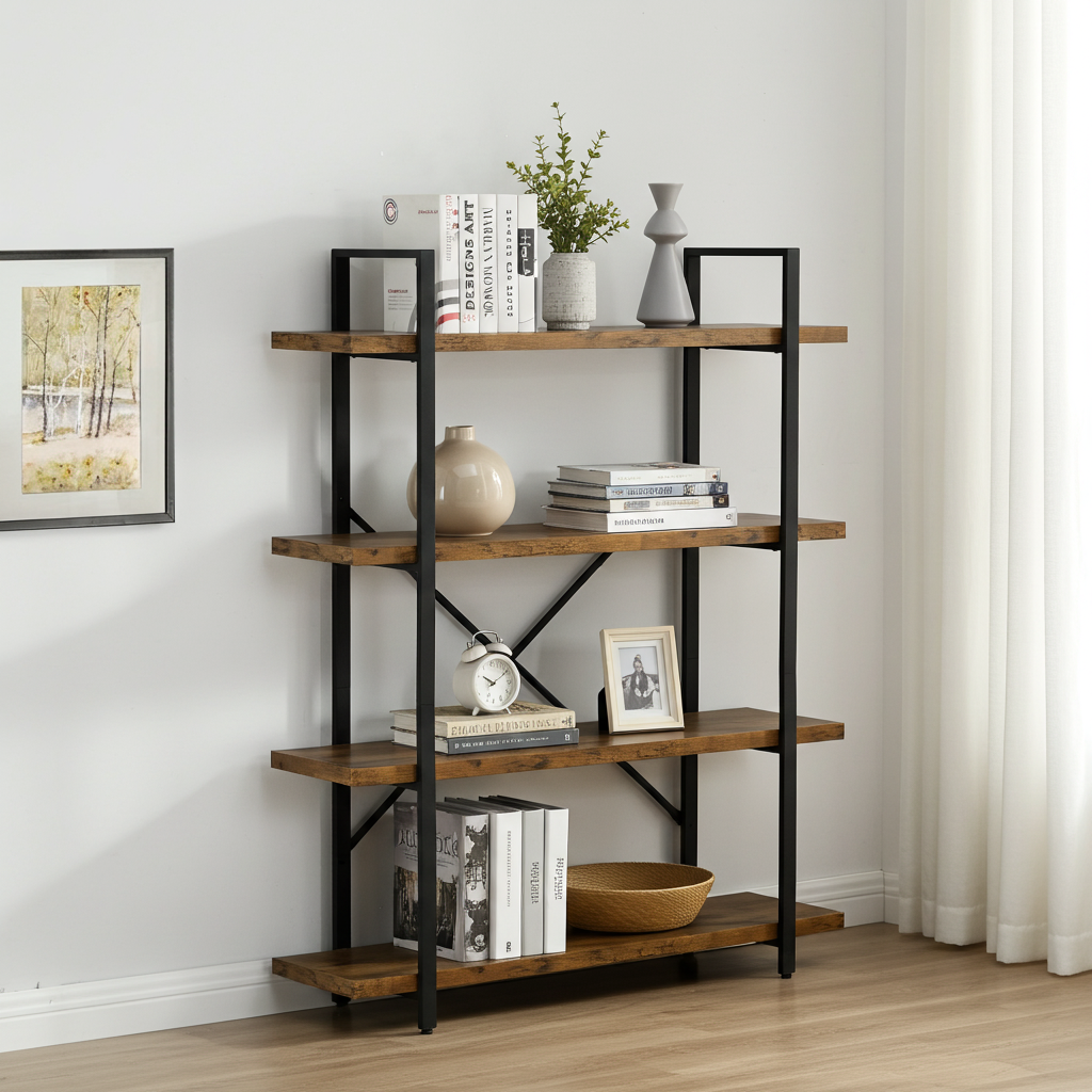 Envision Rustic 4-Tier Bookcase Storage Shelf Organizer