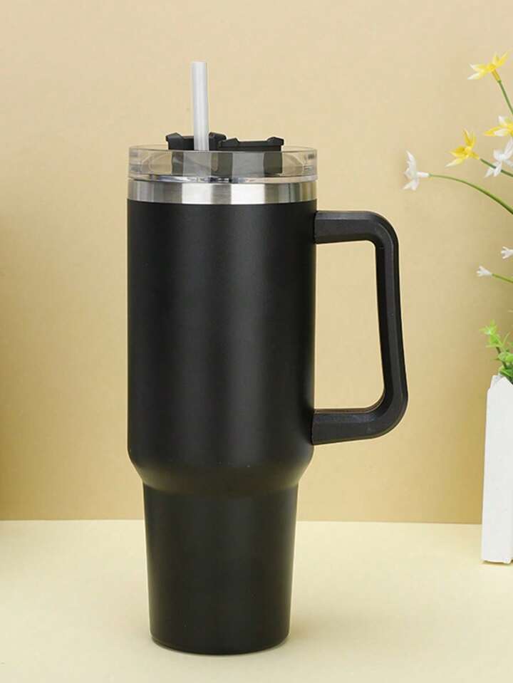 40oz Stainless Steel Insulated Tumbler with Handle Straw Travel Mug (Black)