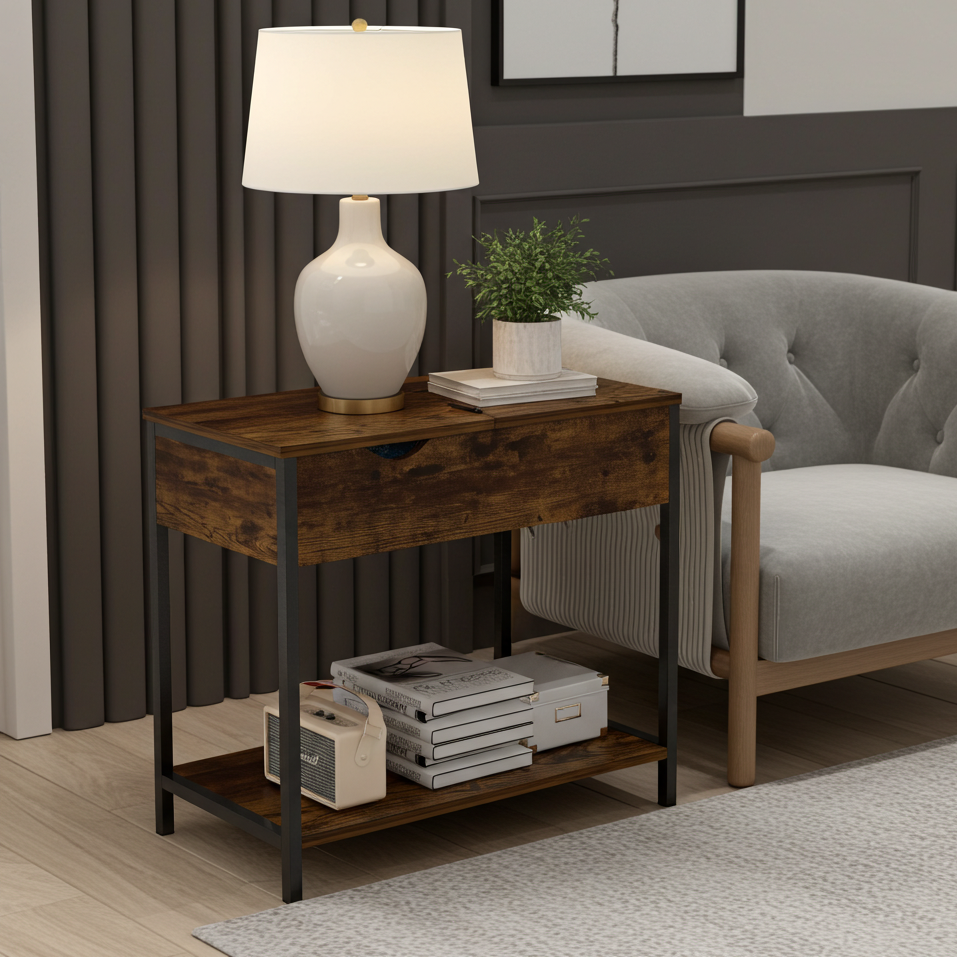 Solara Rustic Versatile Side Console Table Desk with Drawer & Shelf