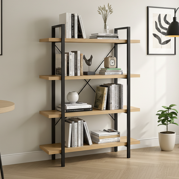 Envision Rustic Oak 4-Tier Bookcase Storage Shelf Organizer
