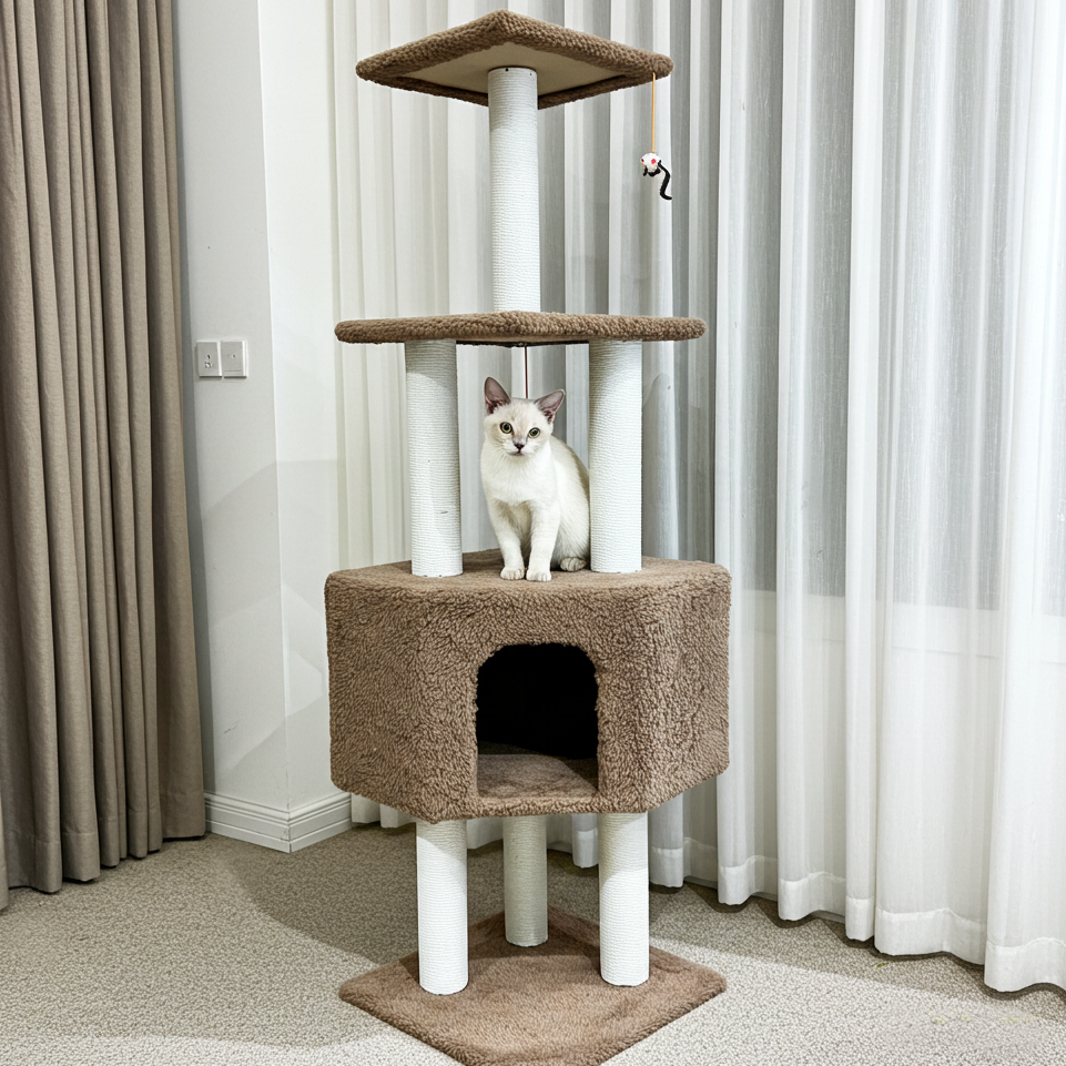 4-Level Large Cat Scratching Post Pole Tower (Tan)