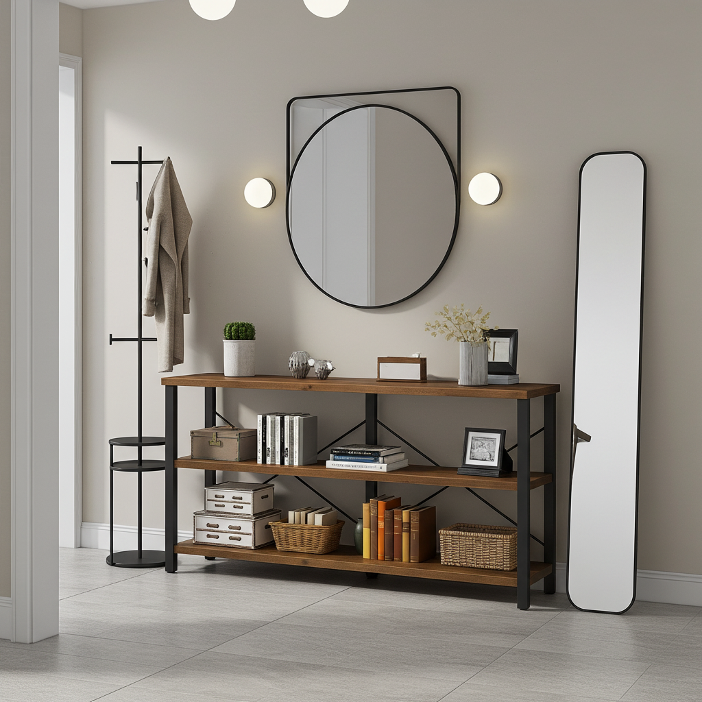 Serenity Rustic Industrial Console Table Bookcase TV Stand Storage Shelf Unit