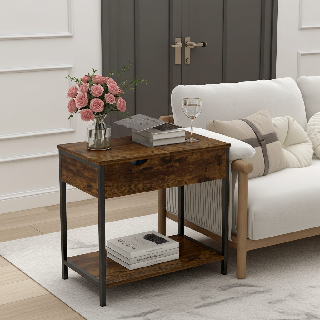 Solara Rustic Versatile Side Console Table Desk with Drawer & Shelf