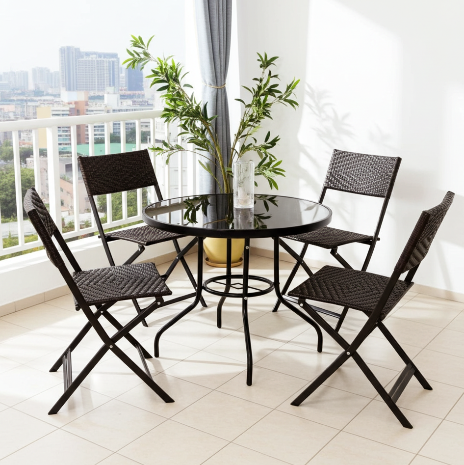 Alfresco 5 Piece Outdoor Setting (4 Rattan Chairs & Round Table)
