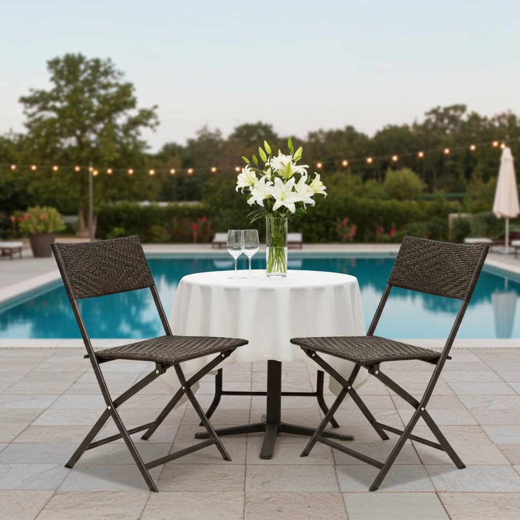 2 x Alfresco Rattan Wicker Folding Outdoor Chairs