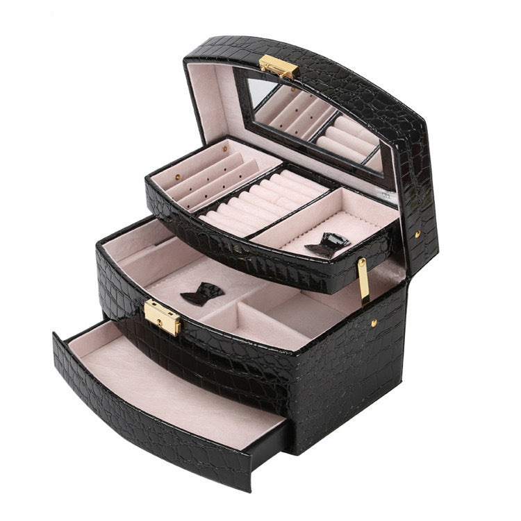 Large Luxury PU Leather Jewellery Box Storage Case (Black) - grandhubs.shop