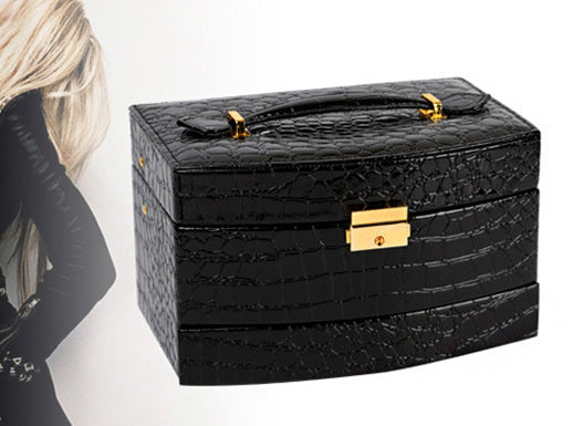 Large Luxury PU Leather Jewellery Box Storage Case (Black) - grandhubs.shop