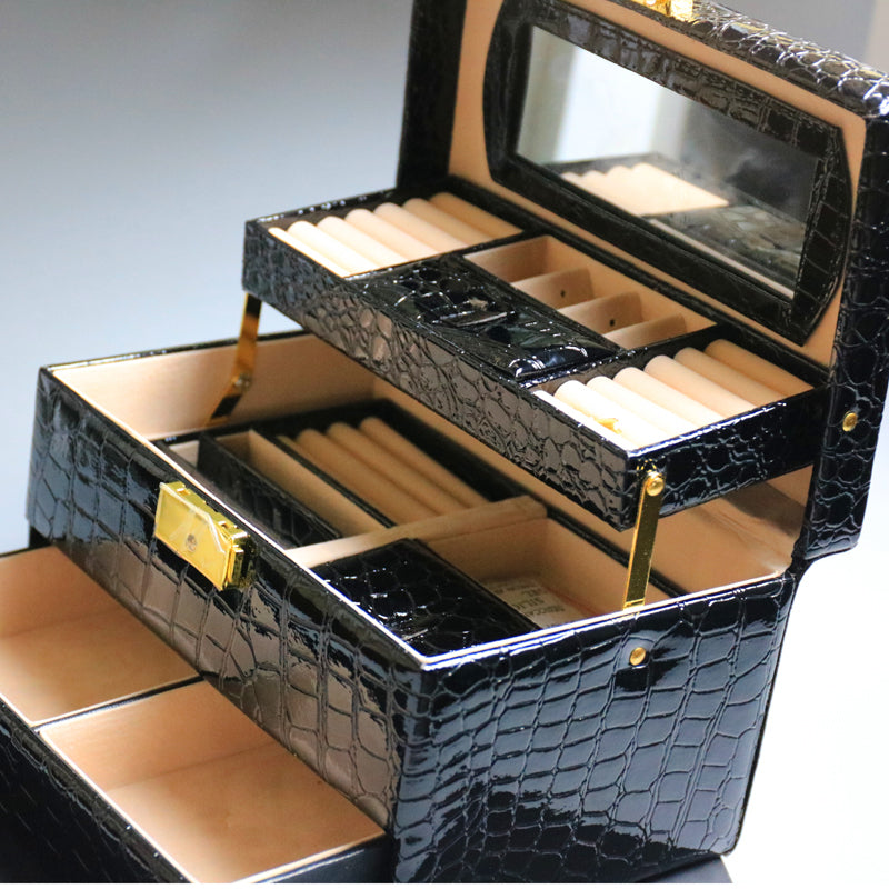 Large Luxury PU Leather Jewellery Box Storage Case (Black) - grandhubs.shop