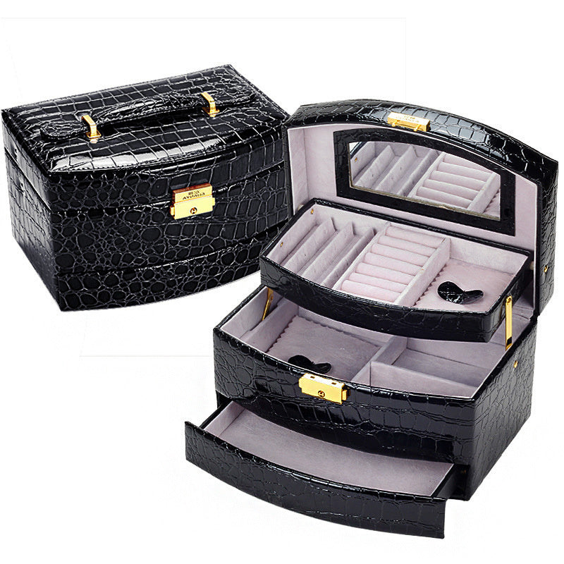 Large Luxury PU Leather Jewellery Box Storage Case (Black) - grandhubs.shop