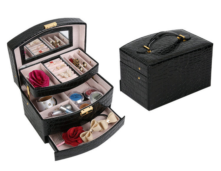 Large Luxury PU Leather Jewellery Box Storage Case (Black) - grandhubs.shop