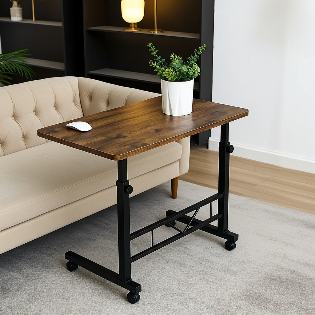 Adjustable Portable Rustic Sofa Bed Side Table Laptop Desk with Wheels