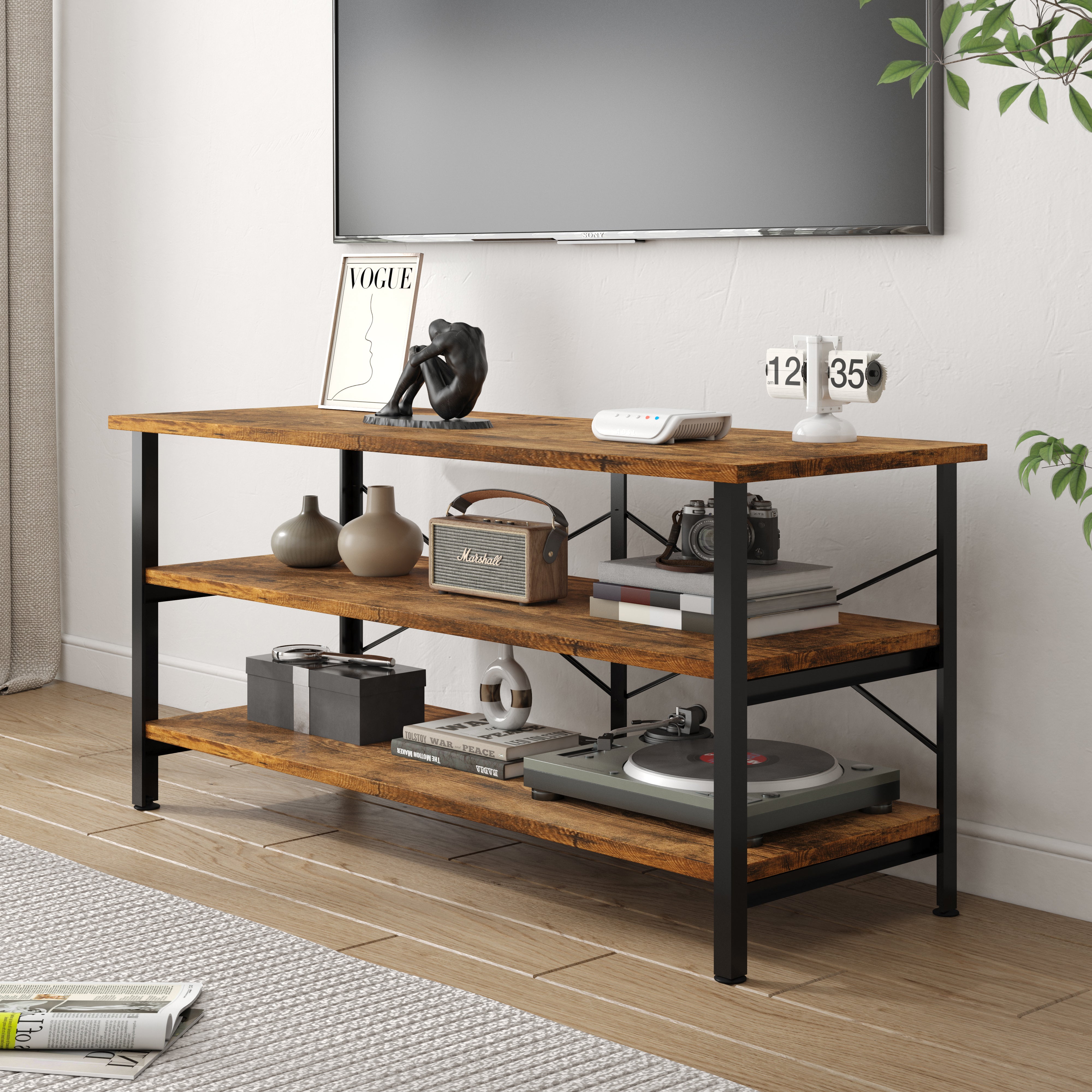 Serenity Rustic Industrial Console Table Bookcase TV Stand Storage Shelf Unit