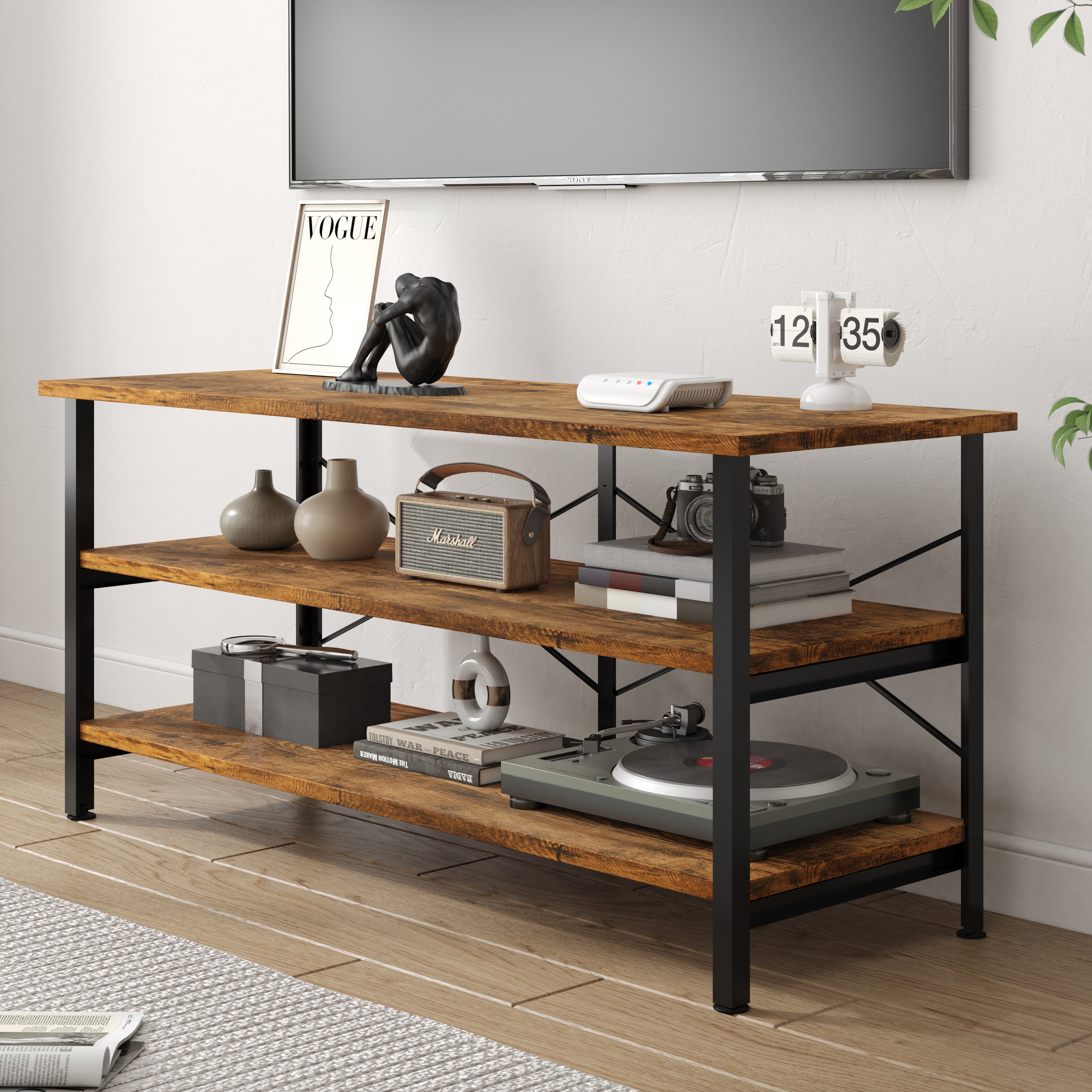 Serenity Rustic Industrial Console Table Bookcase TV Stand Storage Shelf Unit