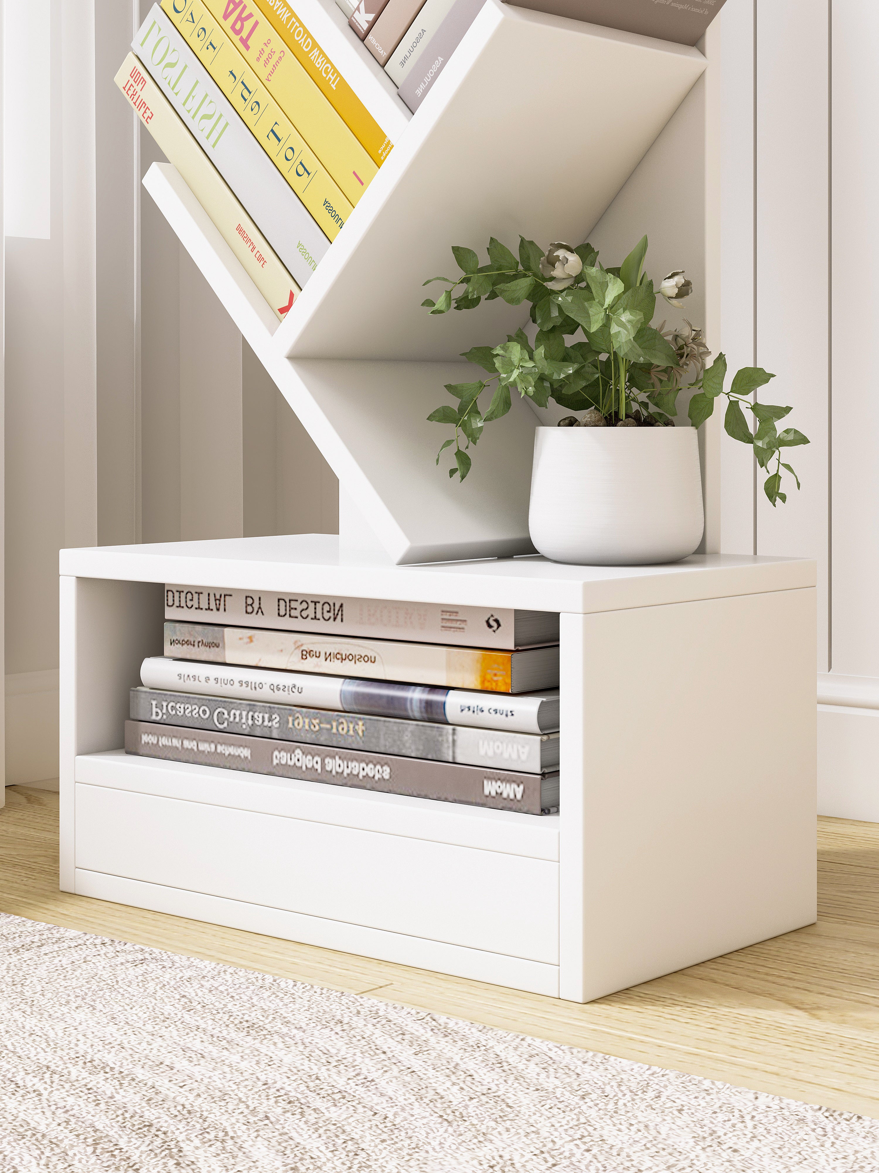 Resort Bookshelf Display Cabinet Shelf Bookcase Organizer (White)