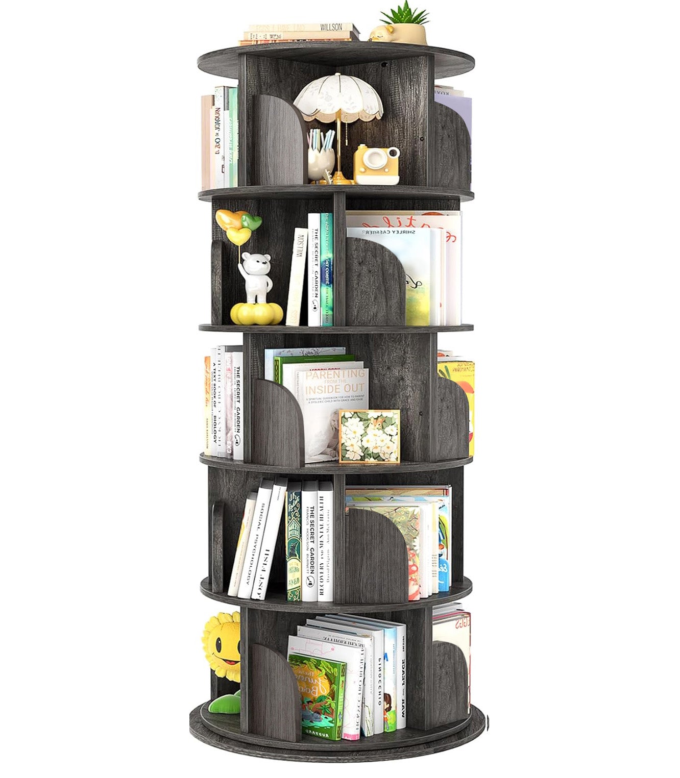 Sanctuary 360-degree Rotating 5 Tier Display Shelf Bookcase Organiser (Driftwood Grey)
