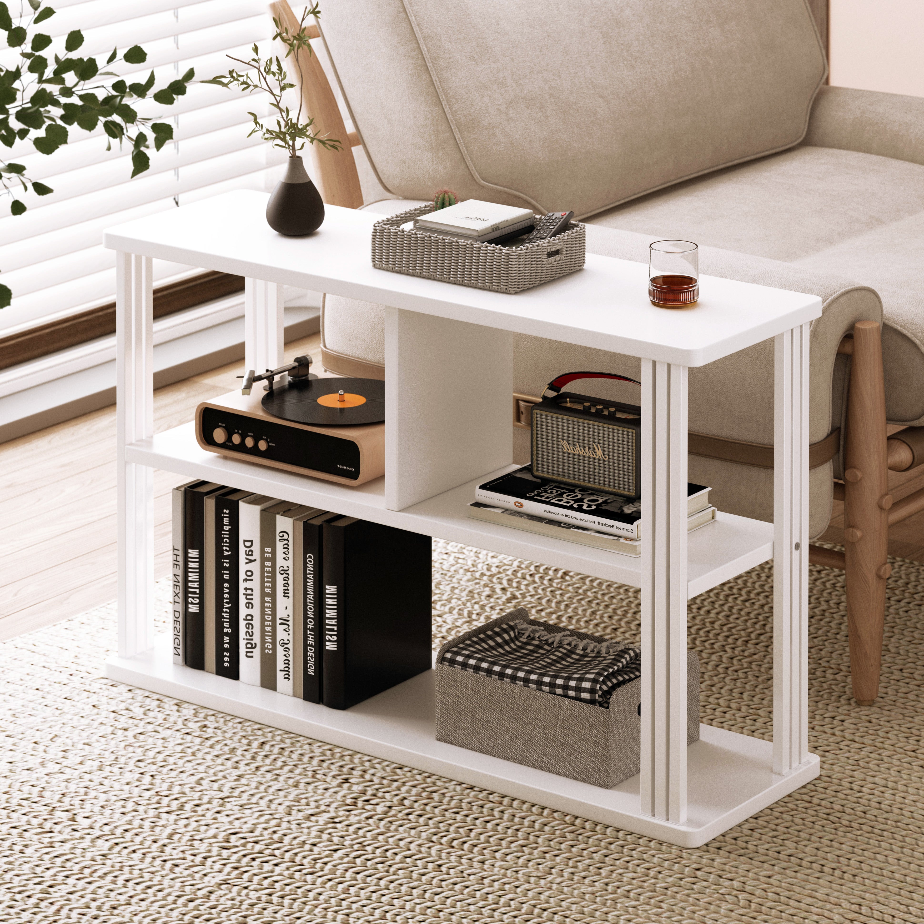 Icon Wood and Steel Sofa Side Table with Shelves (White)