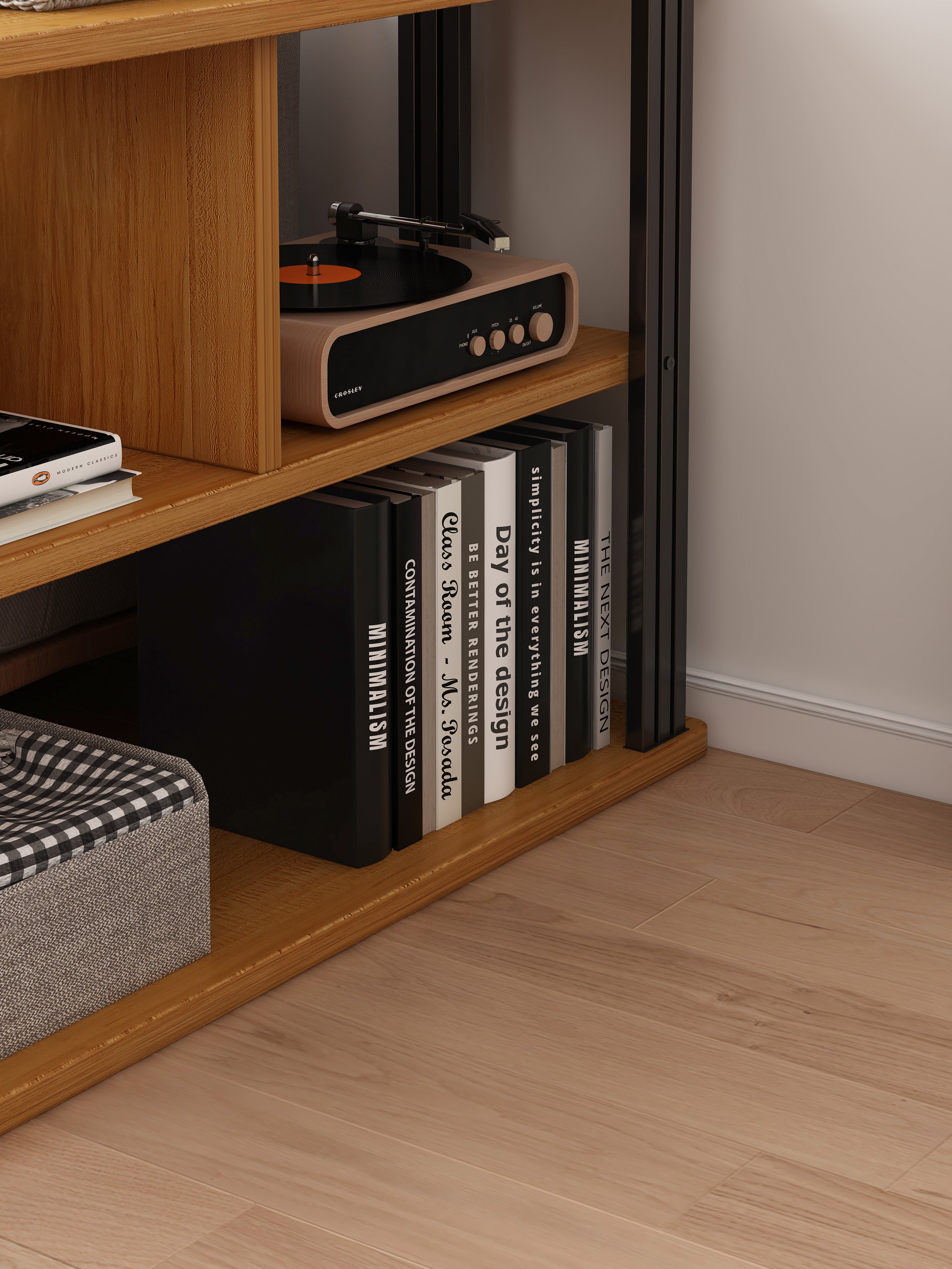 Icon Wood and Steel Sofa Side Table with Shelves (Honey Oak)