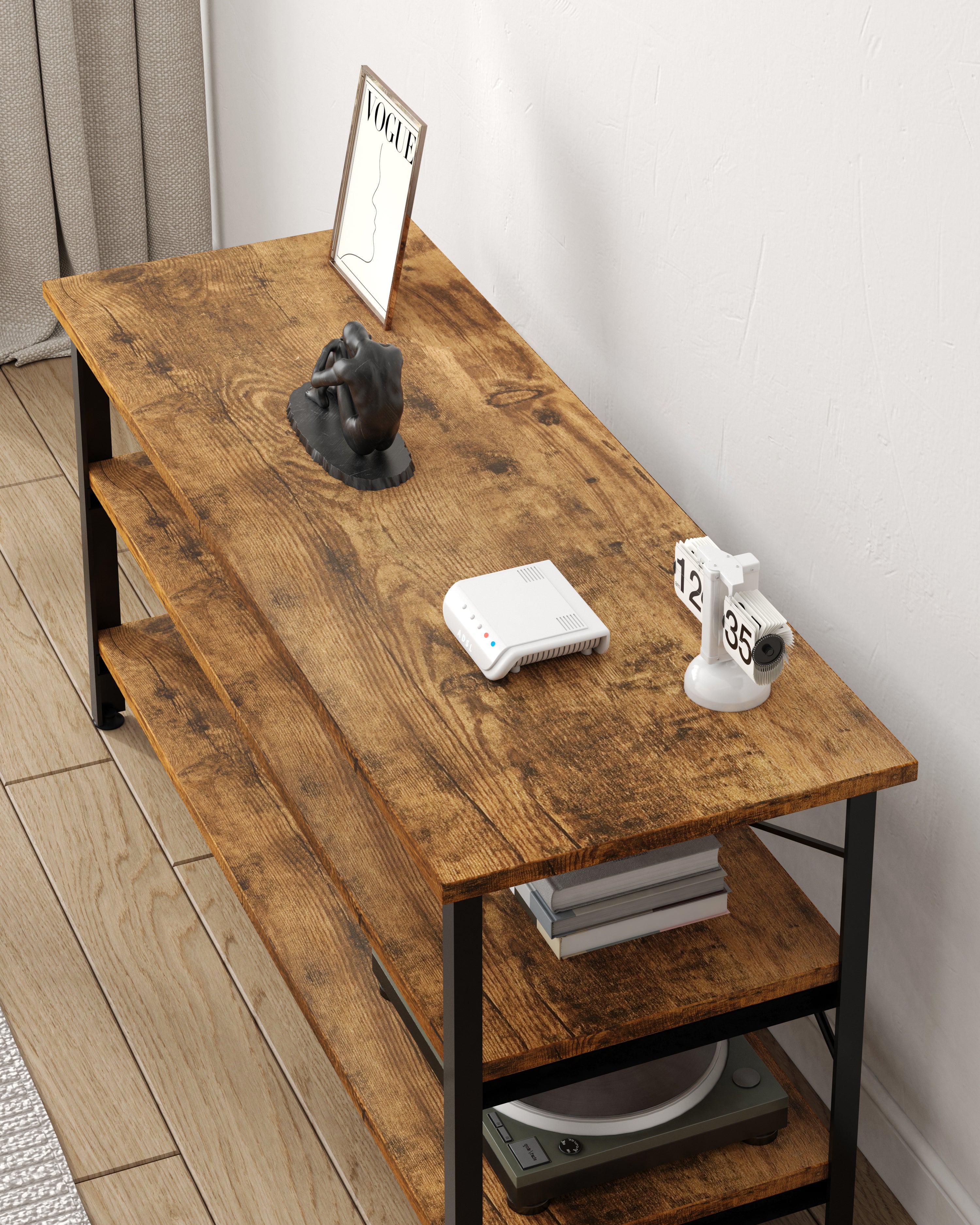 Serenity Rustic Industrial Console Table Bookcase TV Stand Storage Shelf Unit