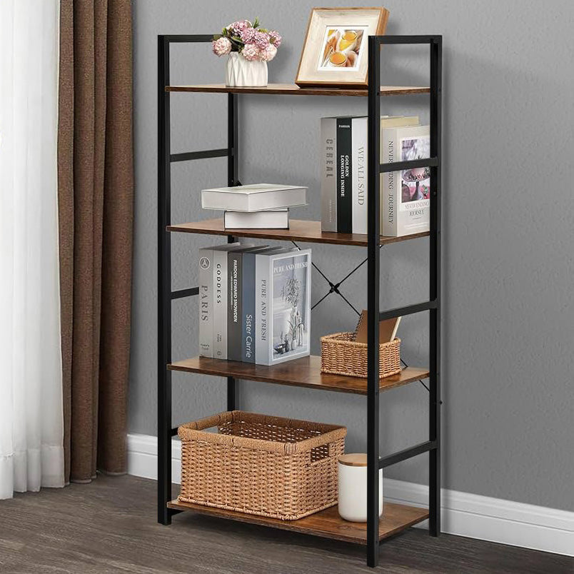 Multifunction Bookcase 4 Tier Rustic Wood & Steel Storage Shelf Organizer